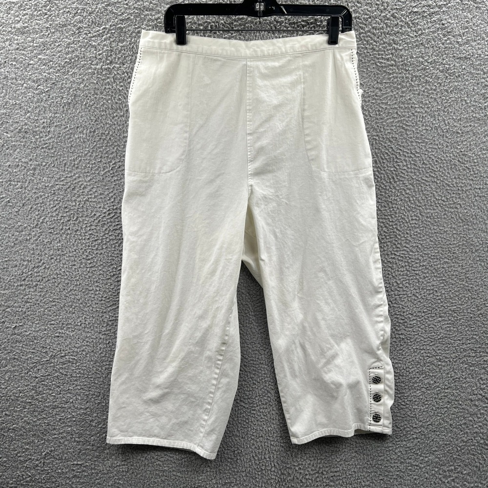 Womens Pull On Capri Pants XL White Elastic Waist Cotton Stretch Easy Wear